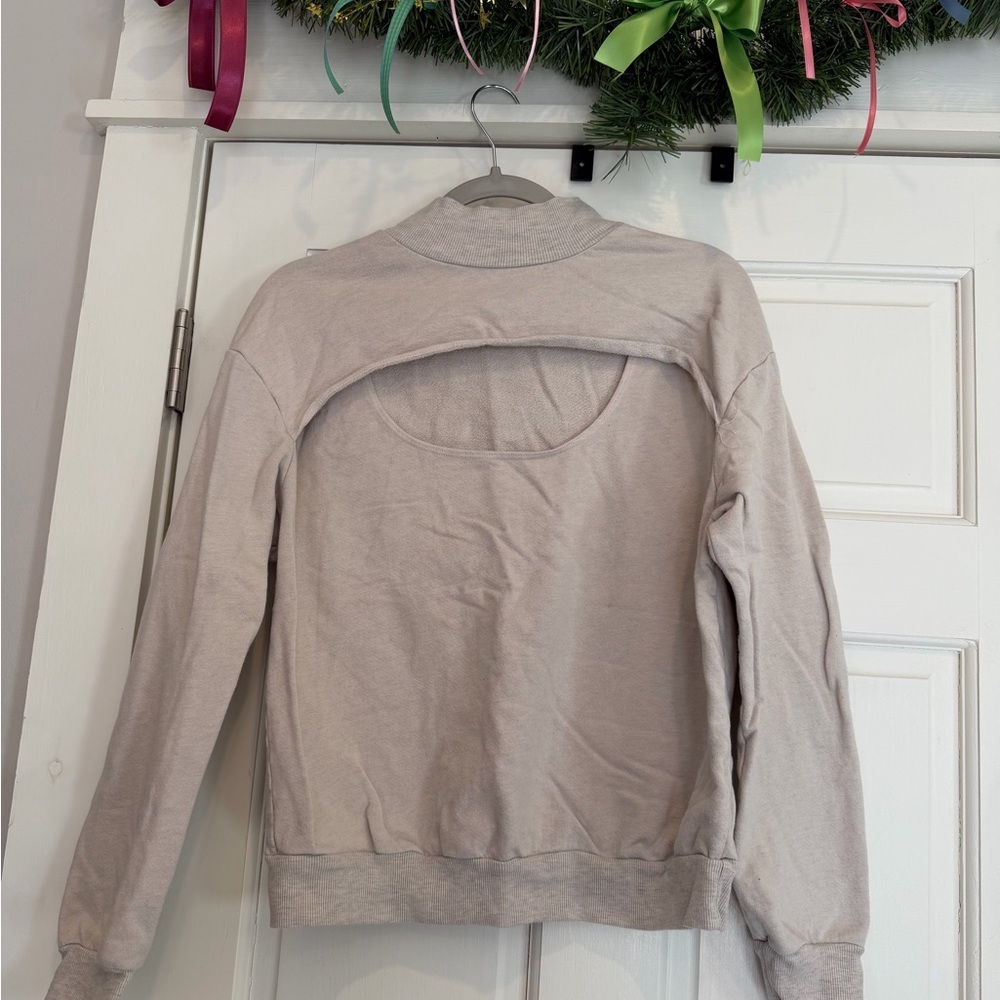 T.La Chest Cut Out Cream Light Brown Mock Neck Sweatshirt